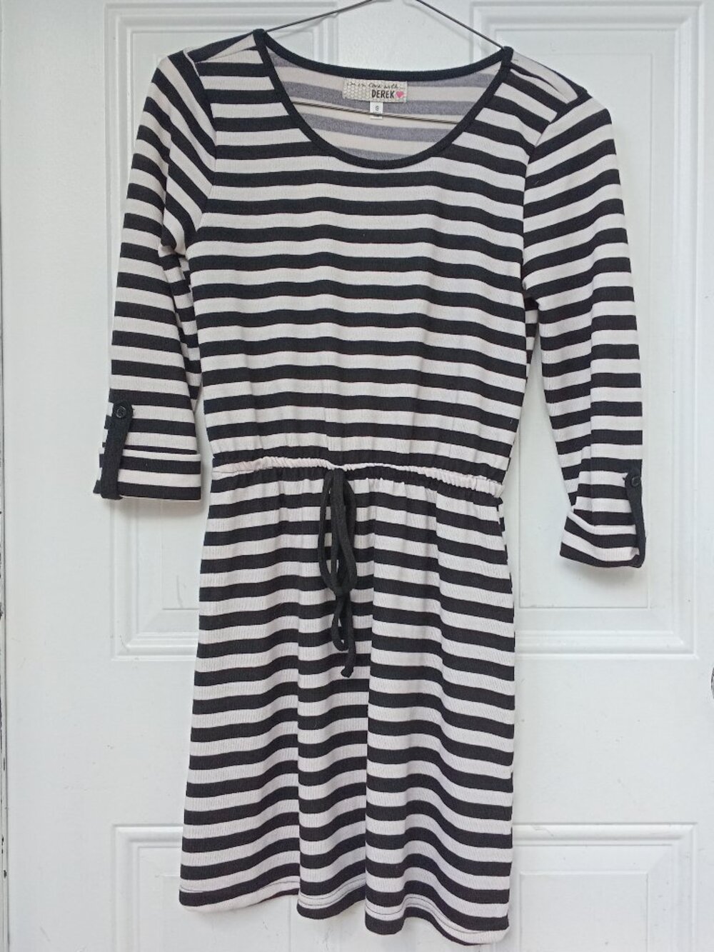 Black & White striped dress round neck, elastic waist Size S Derek Heart